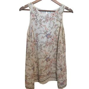 Max Studio Women's Floral Sleeveless Top Beige & Pink Sz M Cottagecore Innocent